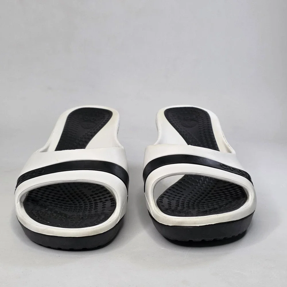 Crocs Sassari Wedge Sandals Women's Size 7 Black White Slides Slip On Shoes